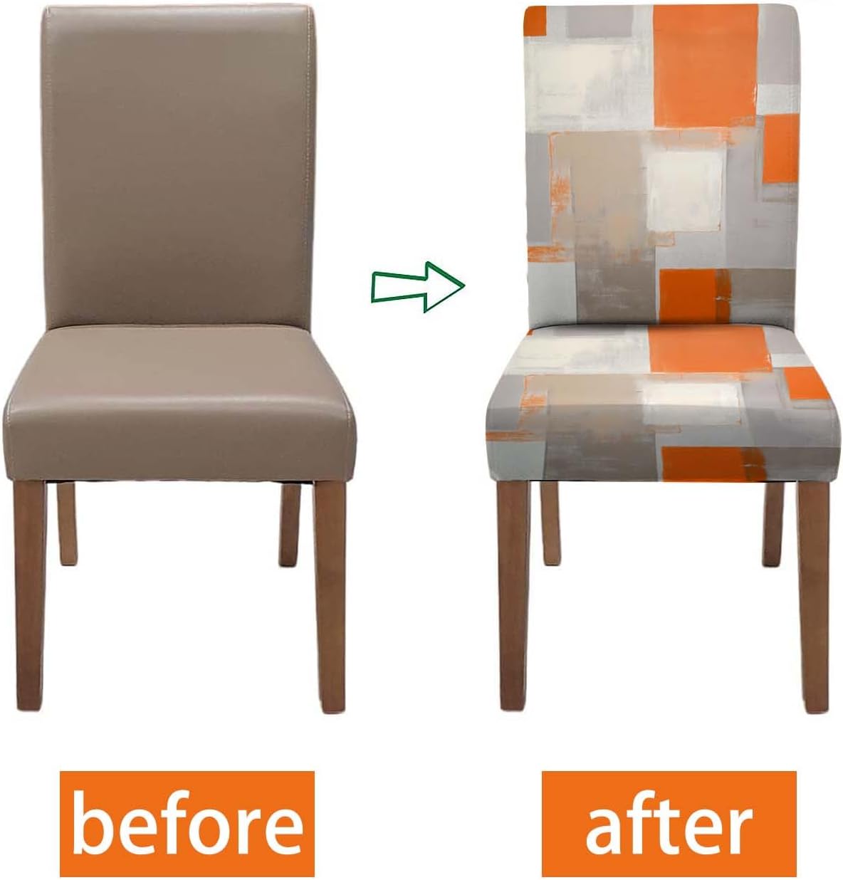 MCALK Orange Chair Covers Set of 4 and Table Runner,Stretch Abstract Brown Chair Slipcovers for Kitchen,Washable Removable Chair Protector Art Chair Covers for Dining Room