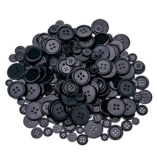 Sunmns 160g Buttons Round Resin Sewing Button with Storage Box, 4 Holes 7 Sizes (Black) - Thumbnail 2