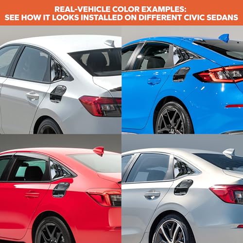Image of for 11th Gen 2022-2026 Honda Civic Accessories, 3pcs Trim Set - Rear Quarter Triangle Window Louver Covers & Fuel Tank Cover (Fits Sedan Only /Not for Hatchback) (Glossy Black)