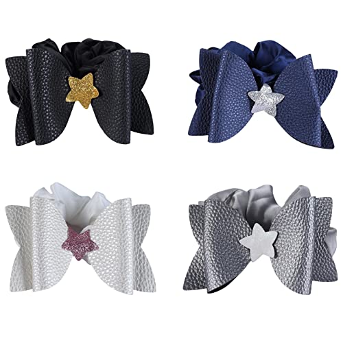 SISITARIA 4Pcs Satin Scrunchies Large Hair Bows Ties for Women Girls, Strong Elastic Hair Bobbles Hair Ties Ropes for Ponytail/ Thick/Curly Hair