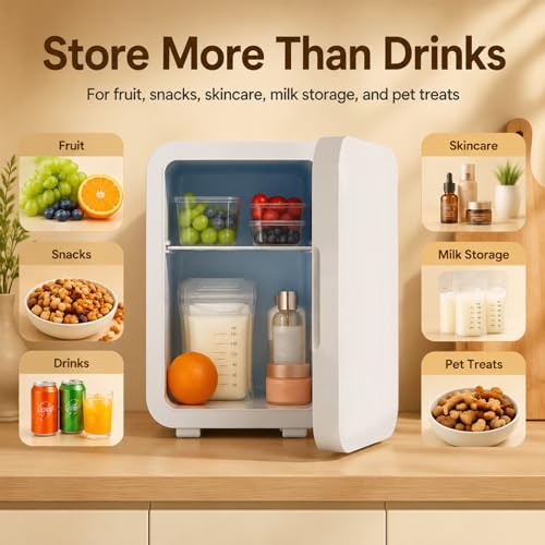 Image of Mini Fridge for Bedroom - Portable 4 Liter /6 Can Cooler & Warmer for Skincare, Cosmetics, Makeup, Medicine & Food - Small Refrigerator with AC /DC Power for Home, Car, Dorm & Office