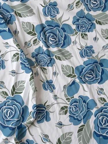 Image of Mafatlal 144 TC Double bedsheet Pure Cotton, Floral Design Double Bed Sheet, 90x100 Size Cotton bedsheet for Double Bed, Full Bed Cover with Pillow Covers|French Blue