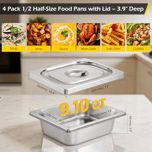 Image of Dyna-Living Hotel Pans with Lids 1 /2 Half Size Food Pans 4 Pack Steam Pans