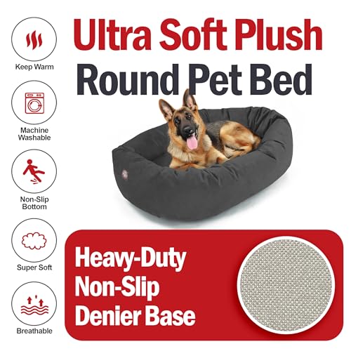 Image of Majestic Pet Suede Shredded Memory Foam Mix Calming Dog Bed Washable - Cozy Soft Round Dog Bed with Spine for Head Support - Fluffy Donut Dog Bed, 52 Inch, Gray