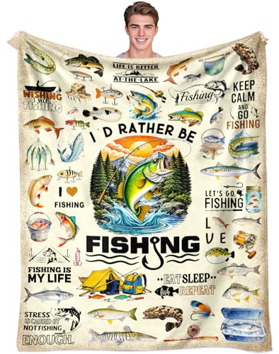 Fishing Blanket Gifts for Men Soft Flannel Fishing Throw Blanket Funny Fish Gift Merch Stuff for Boys Fisherman 50X40