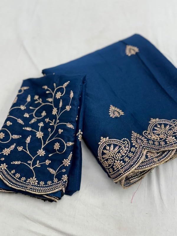 Sari Organza-Seide mit indischer Stickerei und ungenähtem Blusenteil