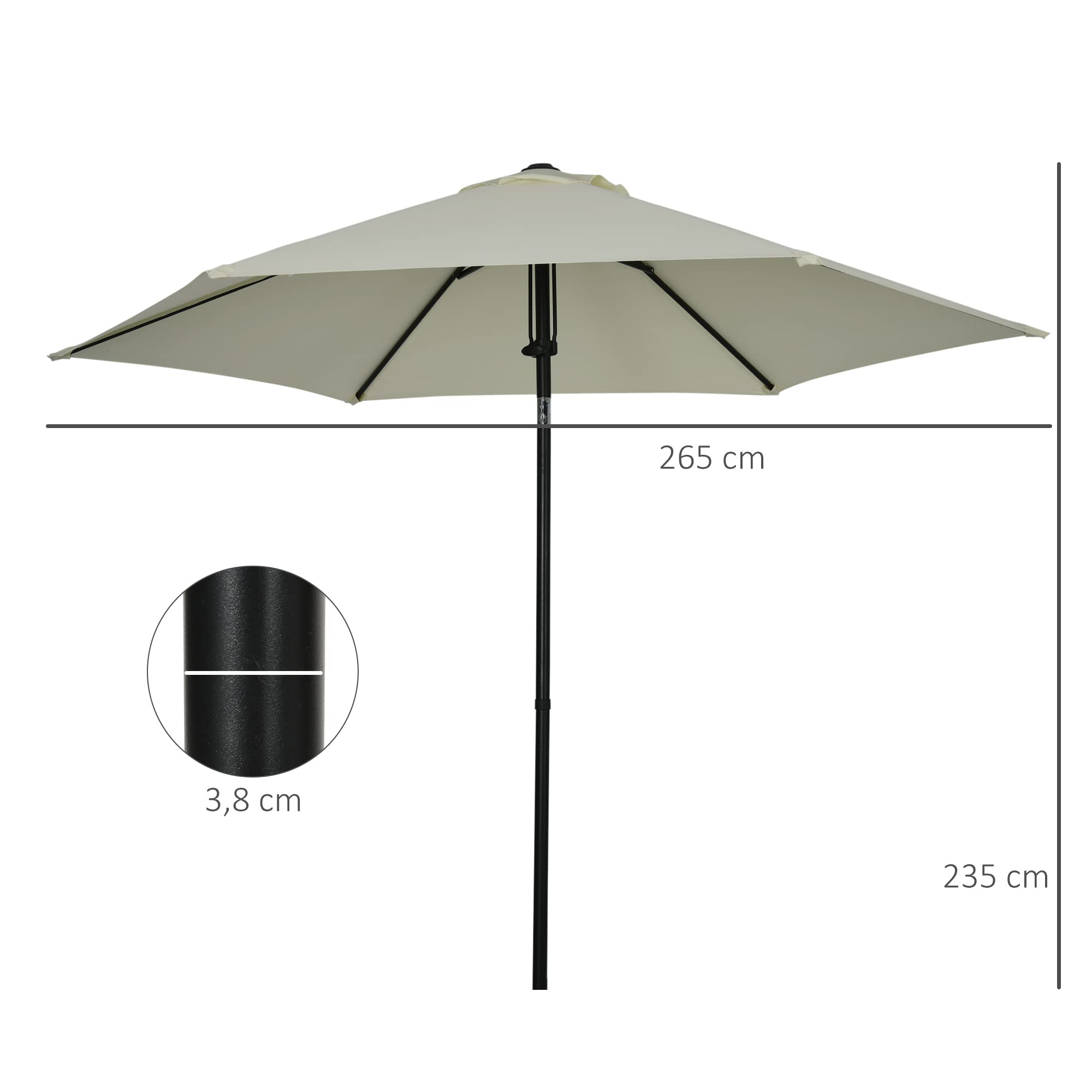 Outsunny Parasol de Jardin Inclinable Aération Ø 265 x 235H cm Gris Clair