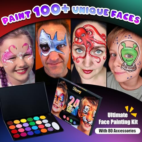 Image of Fenmay Face Painting Kit for Kids, Non-Toxic and Hypoallergenic Face Paint Makeup Kit| with Stencils, Book, Easy to Use and Safe for Kids, Fun for Halloween, Birthday Party, School Event