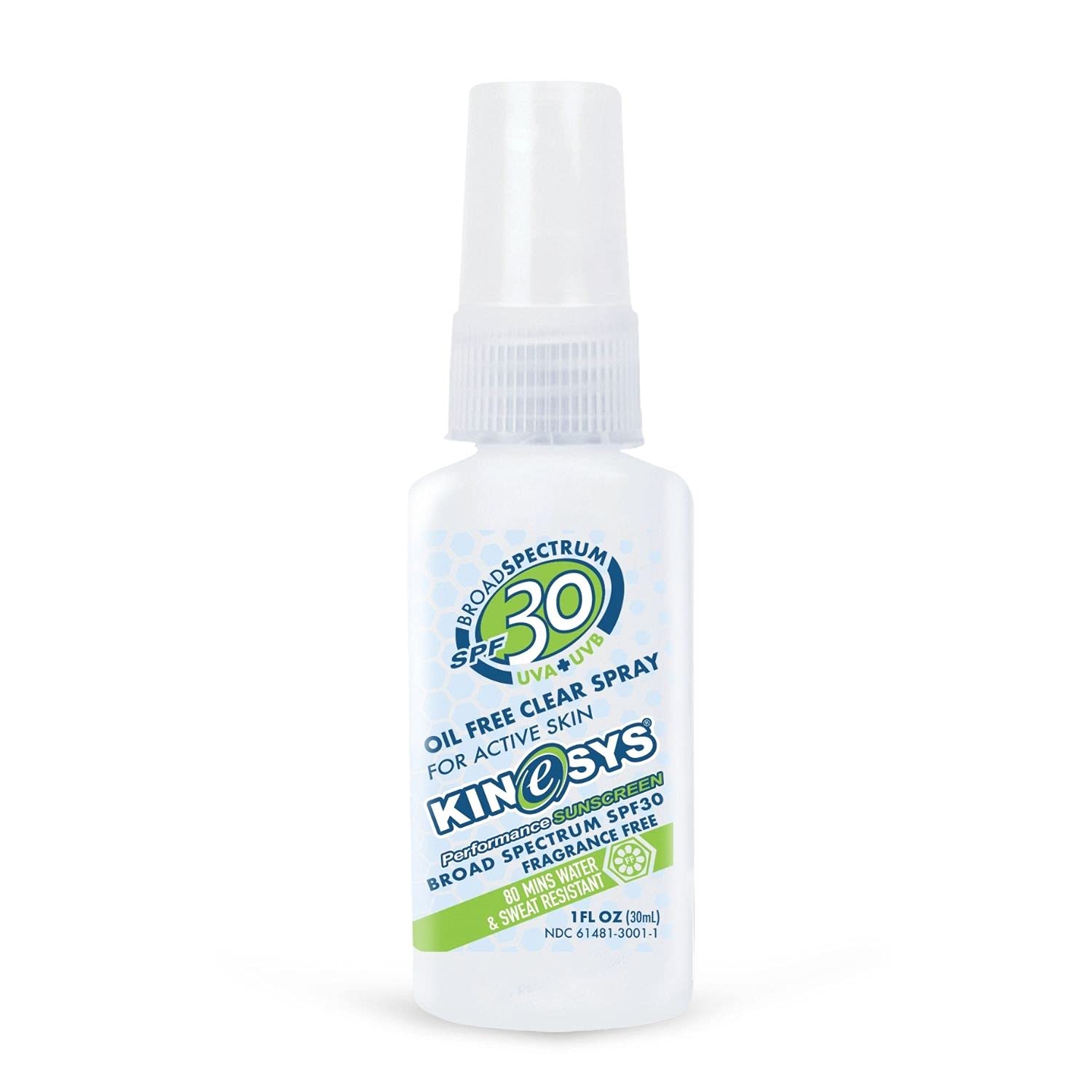 KINeSYS Fragrance Free Clear Spray Sunscreen for sensitive skin, SPF 30, Hypoallergenic, Broad Spectrum UVA/UVB protection for Face & Body Alcohol, PABA and Oxybenzone FREE, 700 Sprays, 4 fl. oz : Sports & Outdoors