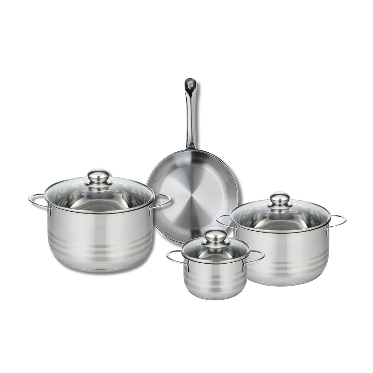 ELO 9868250 - Set di 1 padella 24 cm e 3 pentole, 14, 20 e 24 cm Elo Profi lucido, acciaio inox, induzione 9868250