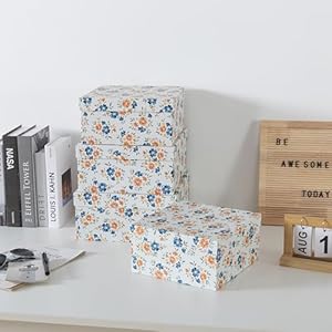 Soul Lane Decorative Square Boxes with Lids Set of 4 Harvest Bloom Floral Cardboard Memory and Keepsake Boxes Photo Storage for Organizing and Home Decor