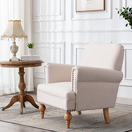 Dm Furnitue Modern Accent Chair Comfy Arm Chairs Comfy Upholstered Lounge Chair Single Sofa Couch For Bedroom/Living Room, Cream #TOP1