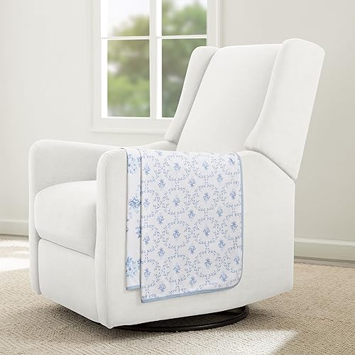 Image of Delta Children 100% Organic Cotton Fitted Crib Sheets, Blue Botanicals + 100% Organic Jersey Cotton Baby Receiving Blankets - 30x40 Inches - GOTS Certified (Pack of 2) (Bundle)