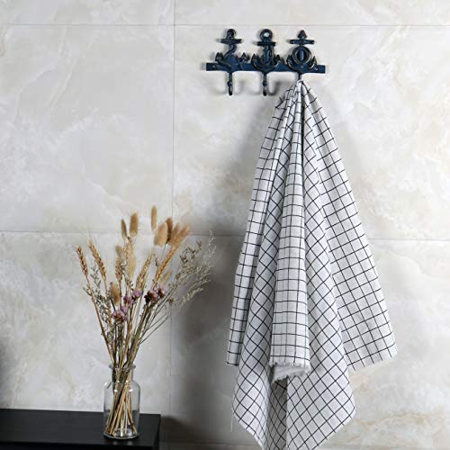 Nautical Wall Decor Key Holder - Keys Hanger Beach Coastal Anchor Theme - Decorative Wall Mounted Cast Iron Keyholder Rack - Vintage Rustic Holder with 3 Hooks - 9"x5" - with Screws (Antique Blue) - Image 6