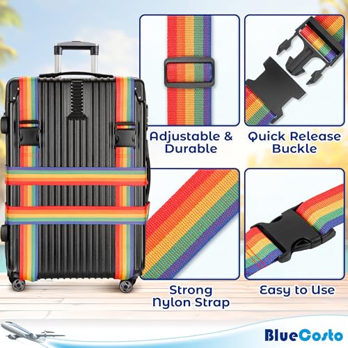 Image of Luggage Straps for Suitcases - TSA Approved - Rainbow, 4 PK - Premium Belts for Suitcase, Briefcase & Travel Bag - Adjustable Strap Length 43 inch - 78 inch
