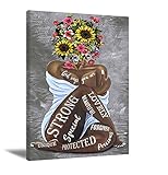 Hshine Art African American Wall Art Black Queen Girl Head Flowers Poster Black Girl Artwork...