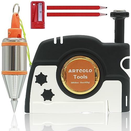 ARTCOLO 1 PCS Magnetic Plumb Bob Kit - 15 oz(425g) Plum Bob With 26 ft(8m) Automatic Stretching String,2 Pencils, Pencil Sharpener by ARTCOLO - Used condition - US$24.95