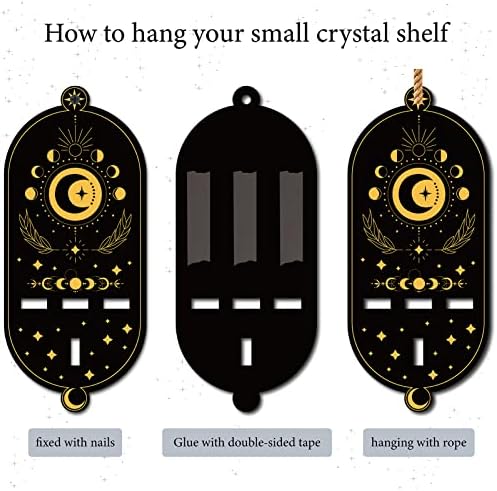 CREATCABIN Small Crystal Shelf Display Moon Phase Wooden Crystal Holder Magical Witch Stuff Boho Rustic Altar Shelf for Hanging Crystals Stone Necklace Witchy Room Wall Decor 3.03 x 7.01inch