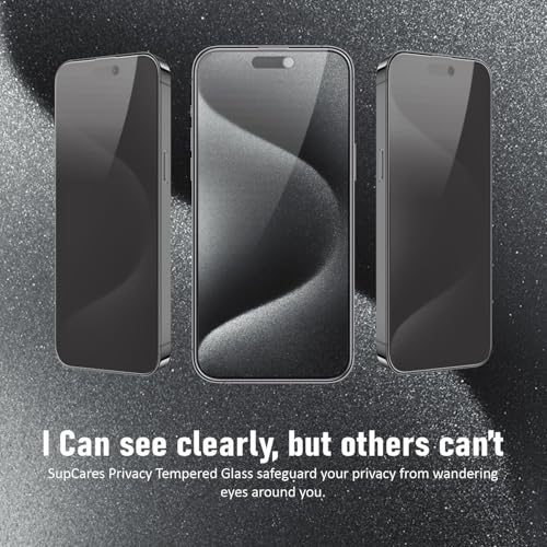 Image of SupCares Privacy Tempered Glass for iPhone 15 Pro Max (6.7 Inch) With Installation Kit | Military-Grade Gorilla Screen Protector | Edge to Edge Coverage | Black