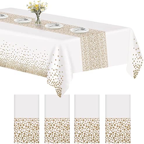 Skycase 4 Pack Disposable Plastic Tablecloths, Plastic Rectangle Pure White Tablecloths for Indoor or Outdoor Tables Parties Christmas Picnic Birthdays and Weddings