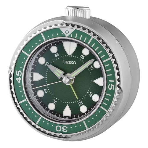 Image of Seiko Silver Portable Alarm Clock with Rotating Bezel, Quiet Sweep Second Hand & Snooze Function (Model: QHE207A | Size: 10.4 x 9.7 x 5.5 cm | Weight: 131 g)