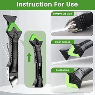 Professional Caulk Gun Kit with Caulk Remover Tool & Putty Knife - 5 in 1 Caulking Tool Set for Caulking Removal, Shower & Bathroom Caulk, Includes Caulking Gun Tool, Caulk Scraper Tool Spackle Knife