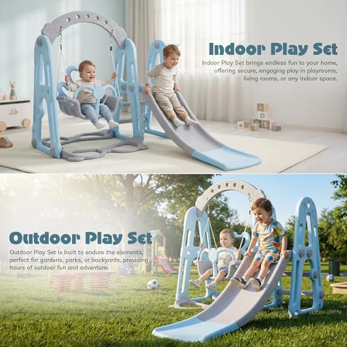 Image of Baybee 4 in 1 Baby Slides & Swing for Kids | Perfect Outdoor Swing N Sliding with Basketball Set, Antislip Steps & Safety Belt | Baby Play Area Indoor Playground Setup | Kids Slider for 2 to 6 Years