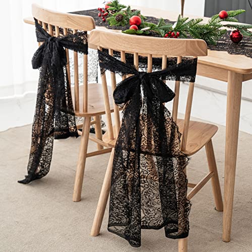 Romantic Vintage Lace Table Runner with Embroidered 18X120inch Black Floral Lace Table Runner for Candlelight Dinners, Wedding Reception Table Decor