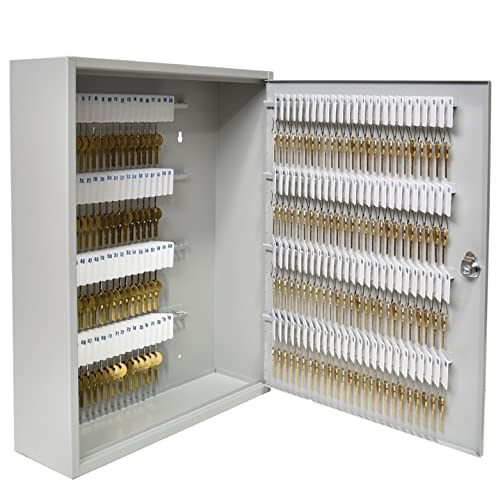 BankSupplies STEELMASTER Key Holder Cabinet - 200-Key Cabinet - 200 Easy-to-Write-On Key Tags - Piano Hinged Door - Standard Keyed Lock - Steel Construction - Key Lock Box
