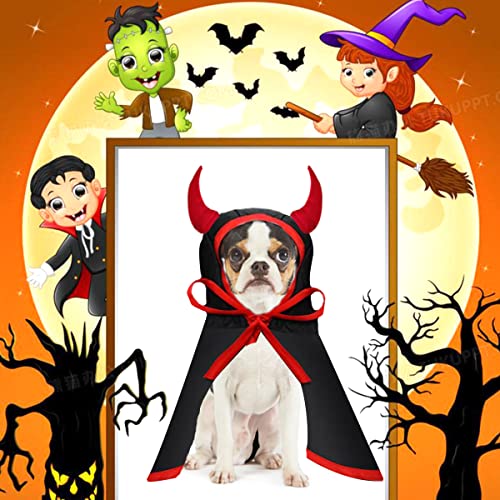 Halloween Dog Devil Cape Costume Pet Hooded Vampire Cloak Funny Witch Cloak Clothes Cool Wizard Cape For Small Medium Dogs Cats Puppy, Holiday Cosplay Wizard Outfit Mantle Apparel For Halloween #TOP5