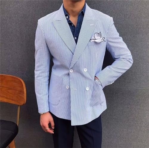 SUZHIMO Mens Seersucker Sports Coat Summer Jacket Leisure Seersucker Blazer for Men Beach Wedding Blazer3