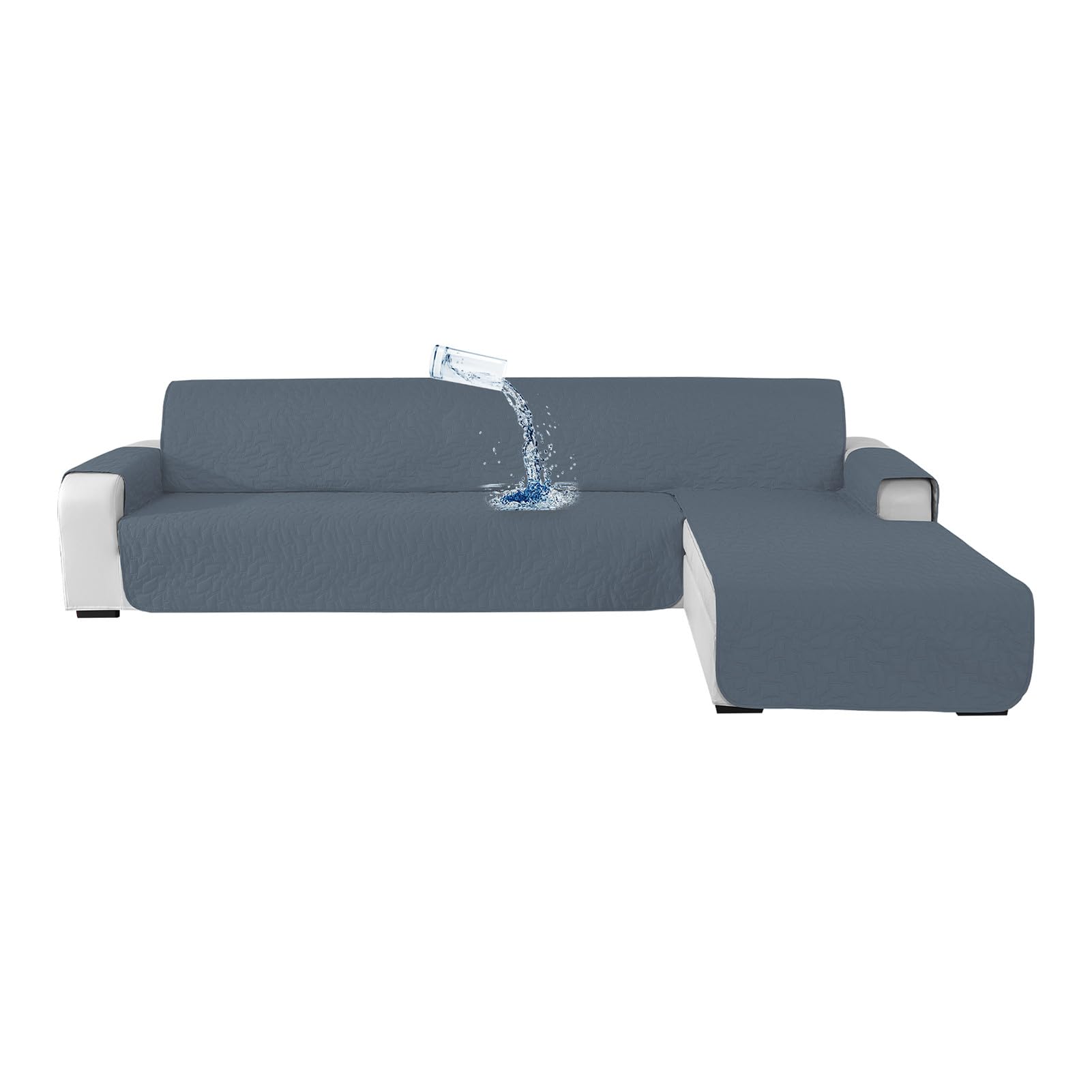 Impermeable Funda Sofa Chaise Long, Cubre Sofa Chaise Longue Izquierdo/Derecho Universal Reversible, Funda Sofá Forma De L Protector Gato Perro (Gris Azul,210 x 285cm)