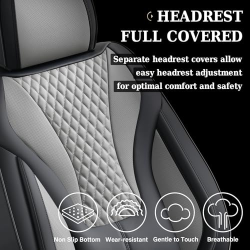 Image of Coverado Black&Gray Nappa Leather Front Car Seat Covers, Waterproof Automotive Seat Protector Cushion, Universal Fit for Most Vehicles Cars SUV Truck