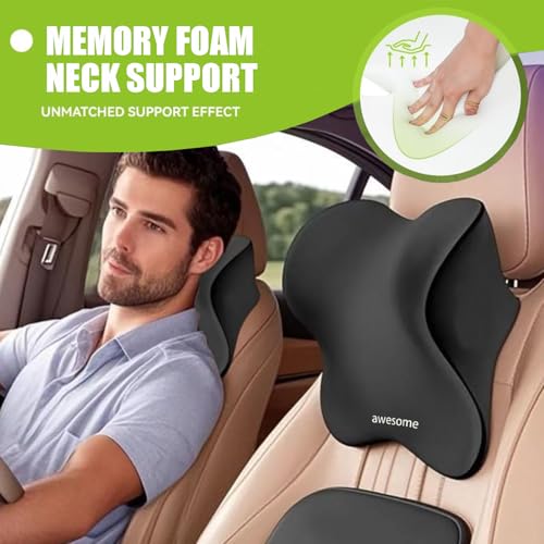 Auto Nackenkissen, Auto Kissen, Autositz kopfstütze, für Autositz Komfortabel Atmungsaktiv Memory Foam Abnehmbarer Abdeckung (Kopfstütze - Schwarz)