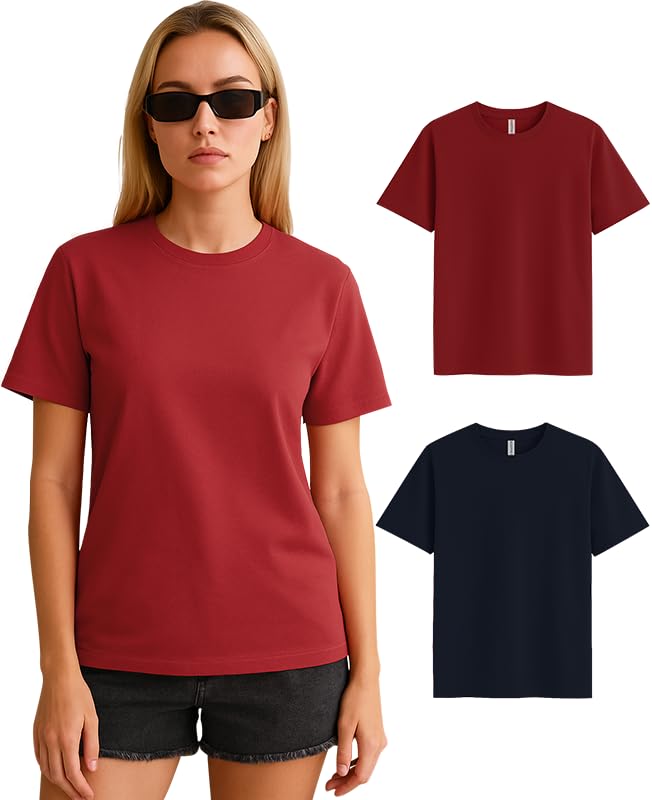 Image of Sleepynuts Women's Plain Round Neck Regular Fit Half Sleeve Cotton T Shirt