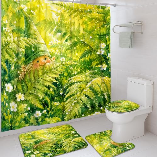Rideau de douche gnome vert printanier en polyester imperméable - 2