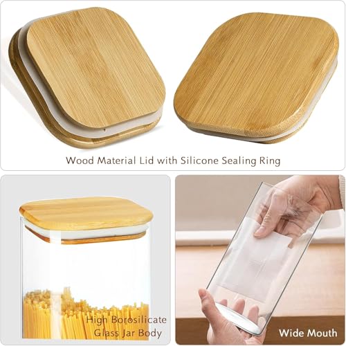 Image of MARTVIA Glass Food Storage Jars with Bamboo Lids 750ml Set of 2, Wide Mouth Lid Jar for Home Kitchen,Flour, Sugar, Coffee, Pasta, Oats, Grains, Cookies, Snacks (Sqaure 750 ML, SET OF 2)