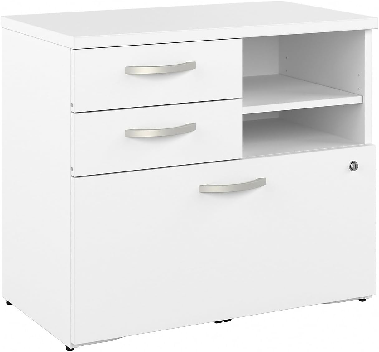 Bush Business Furniture Hybrid Office Storage Cabinet with Drawers and Shelves, White