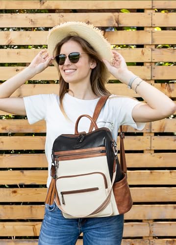 Image of Shrrie Vegan Leather Backpack Purse for Women with Adjustable Shoulder Bag | Water Resistant Fashion Designer Travel Backpack,Convertible Shoulder Bag with Wristlet,College Work