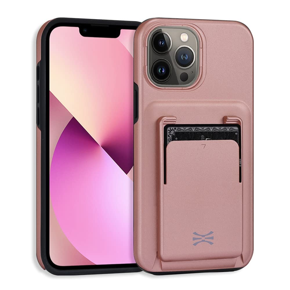 TORU CX Premium Compatible with iPhone 12 Pro Max Detachable Wallet Case-Protective Dual Layer TPU Bumper & Hard Cover with Slide Card Holder for Wireless Charging-Rose Gold Shell/Rose Gold Card Slot