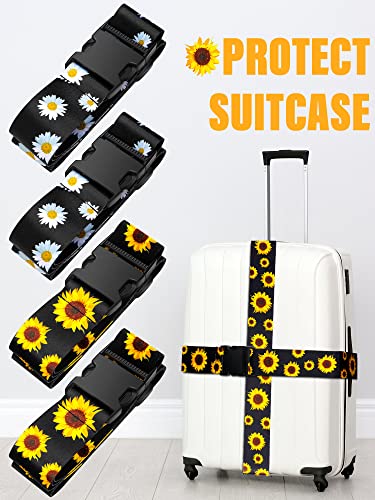 Kajaia Luggage Straps 4 Pieces Travel Elastic Suitcase Belt Daisies Sunflowers Luggage Belt Adjustable Suitcase Security Strap Suitcase Lock Belt Luggage Accessories Bungee Cords For Luggage #TOP6