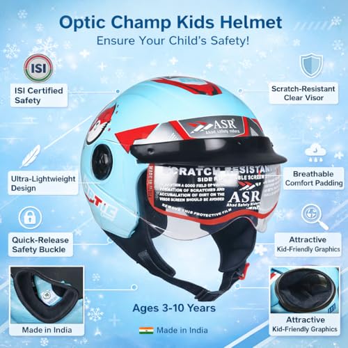 Image of ASR Champ Kids Helmet | ISI Approved | High-Impact ABS Shell | Scratch & UV Resistant Wide-View Visor | Boys & Girls | Age 6-14 Years | Cycle & Scooter Riding Helmet