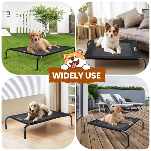 Nobleza Hundeliege Outdoor, Erhöhtes Hundebett Hunde, für Draußen Camping, Kühlendes Erhöhtes Hund Haustierbett, Haustierliege Waschbar und Robuster, Schwarz, L, 124x90x20CM