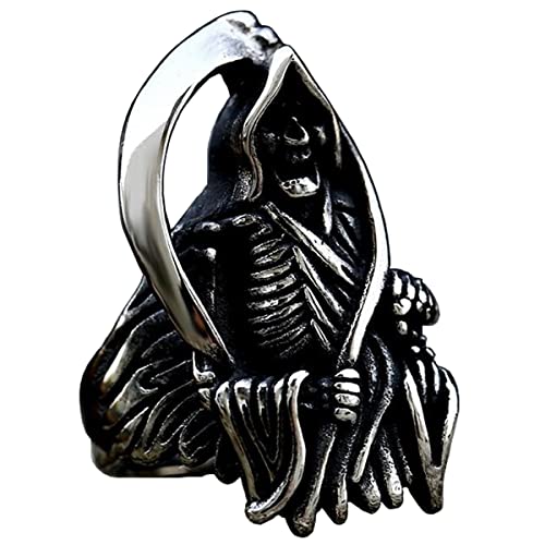 Image of Death Skull Ring for Men Stainless Steel Jewelry Biker Rings Scary Death Ring Skull for Gifts