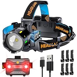 210000 Lux 12 Modos de Linterna Frontal Rojo Adver...: 【Ángulo de Haz Largo y Ancho】Con 210000 Lux brillante led actualización alto lumen chip, la linterna frontal led alta potencia puede irradiar hasta 5085 pies (1550 m); El ángulo de irradiación de la linterna frontal recargable led puede alcanzar los ...