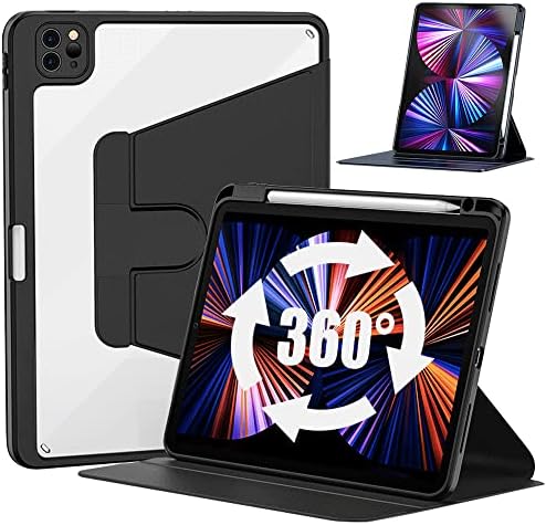 Zenrich Case for iPad Air 5th/4th Generation 2022/2020, iPad Pro 11 inch 2021/2020/2018, Thin Protective Case with Auto Sleep/Wake Cover Rotating Stand Pencil Charging Holder for Air 5/4 10.9, Black
