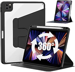 Zenrich Case for iPad Air 5th/4th Generation 2022/2020, iPad Pro 11 inch 2021/2020/2018, Thin Protective Case with Auto Sleep/Wake Cover Rotating Stand Pencil Charging Holder for Air 5/4 10.9, Black