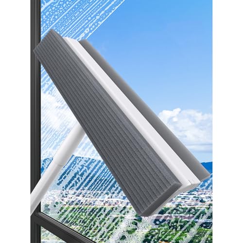 Rasqueta Limpiacristales Herramienta Limpiadora de Ventanas Multisuperficie 2 en 1, Kit Profesional de Limpieza de Ventanas con Escobilla de Silicona, Limpiador de Puertas de Vidrio para Baño, Esponja