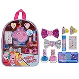 Peppa Pig - Townley Girl Backpack Cosmetic Makeup Bag Set with Flip-up Mirror includes Lip Gloss,...