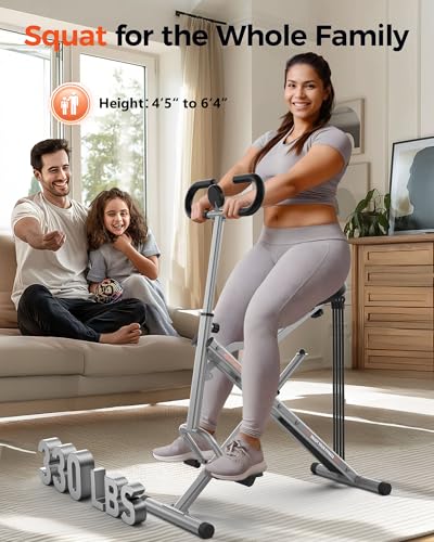 Image of Sportsroyals Squat Machine, Squat Assist Rower for Glutes and Thighs, Foldable Exercise Equipment w / Four Adjustable Resistance for Home, Full Body Workout Machine